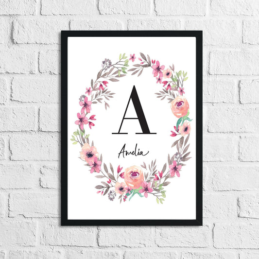 Personalised Pink Flower Wreath Name Children's Room Wall Decor Print by WinsterCreations™ Official Store